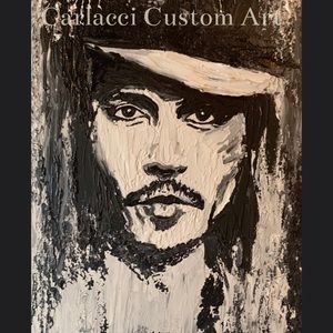 Johnny Depp portrait acrylic and texture medium 11x14 stretch canvas